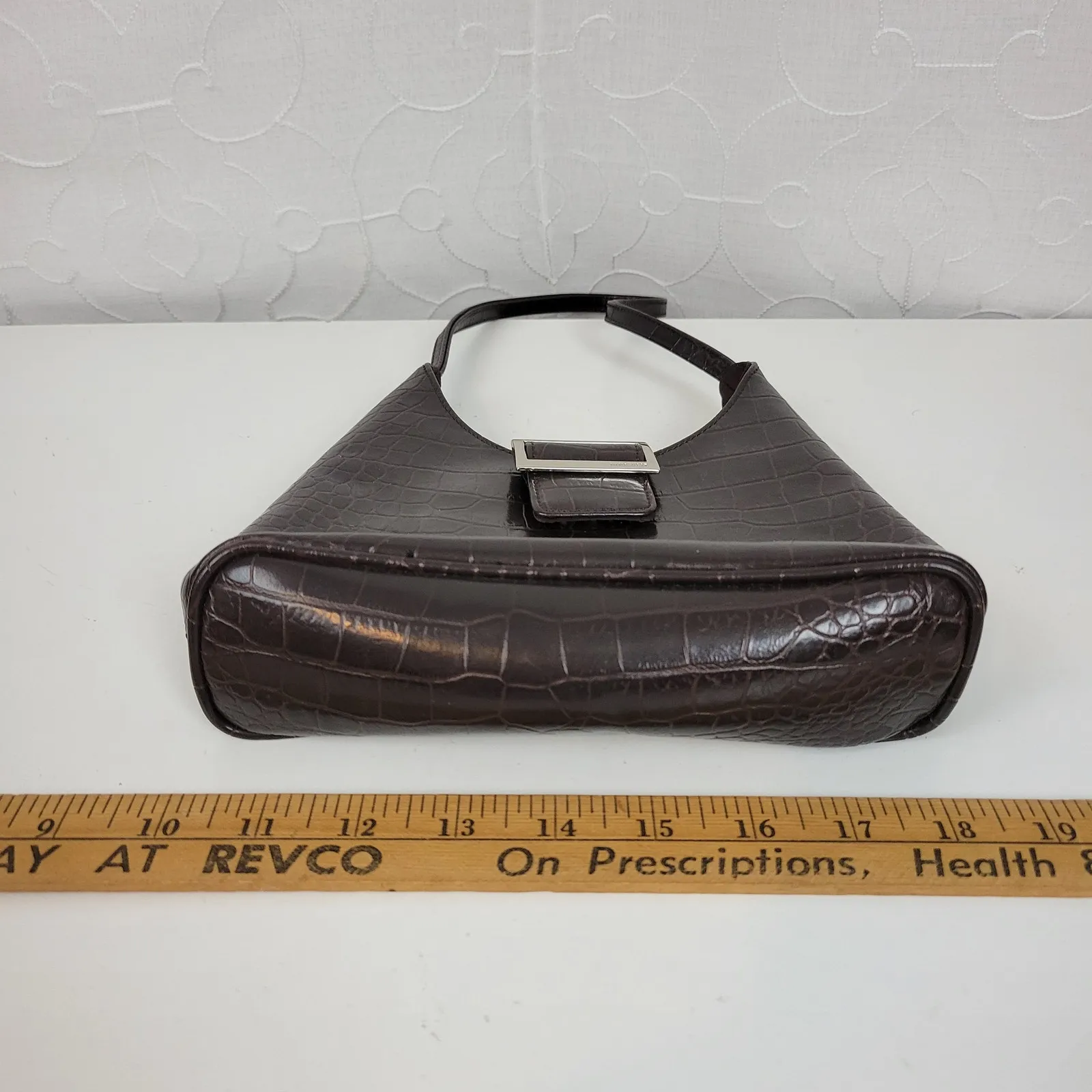 VINTAGE Nine West Women's‎ Shoulder Bag OS Brown Crocodile Embossed Single Strap - Image 12