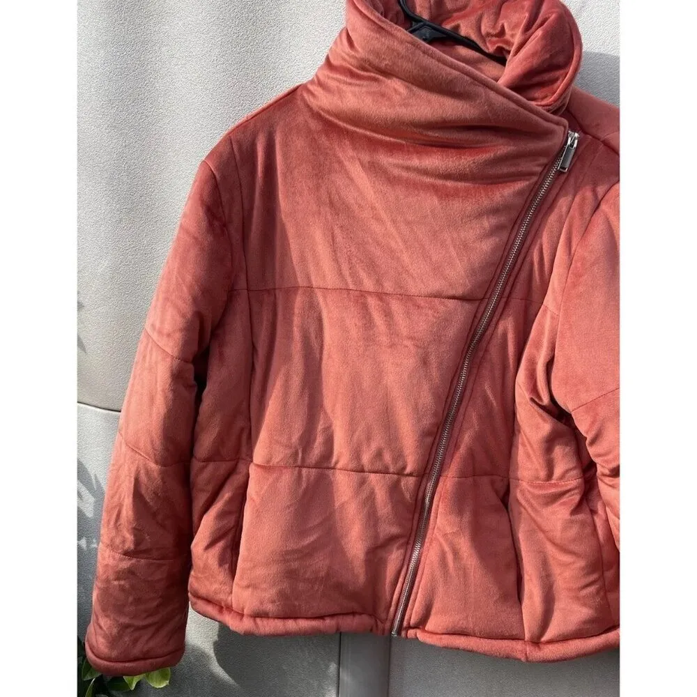 HYFVE Women Copper Orange Bomber Side Zip Lined Cozy Puffer Jacket Sz L - Image 9