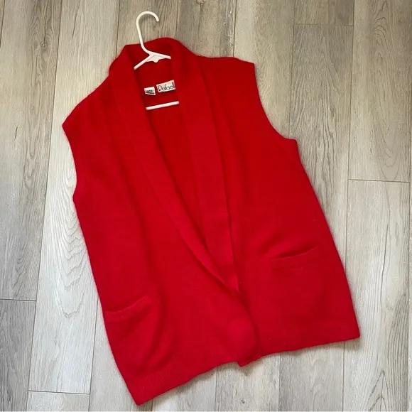 Rafaella Angora Rabbit Hair Lambswool Sleeveless Open Front Sweater Red (Small) - Image 1