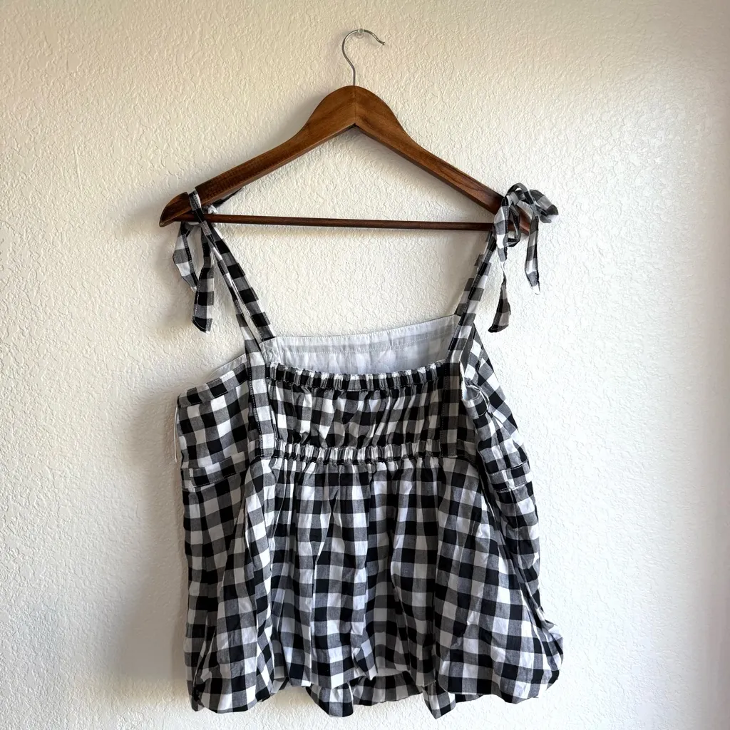 NEW Old Navy Womens Shirt Tank Black White Gingham Plaid Tie Straps Size Large - Image 2