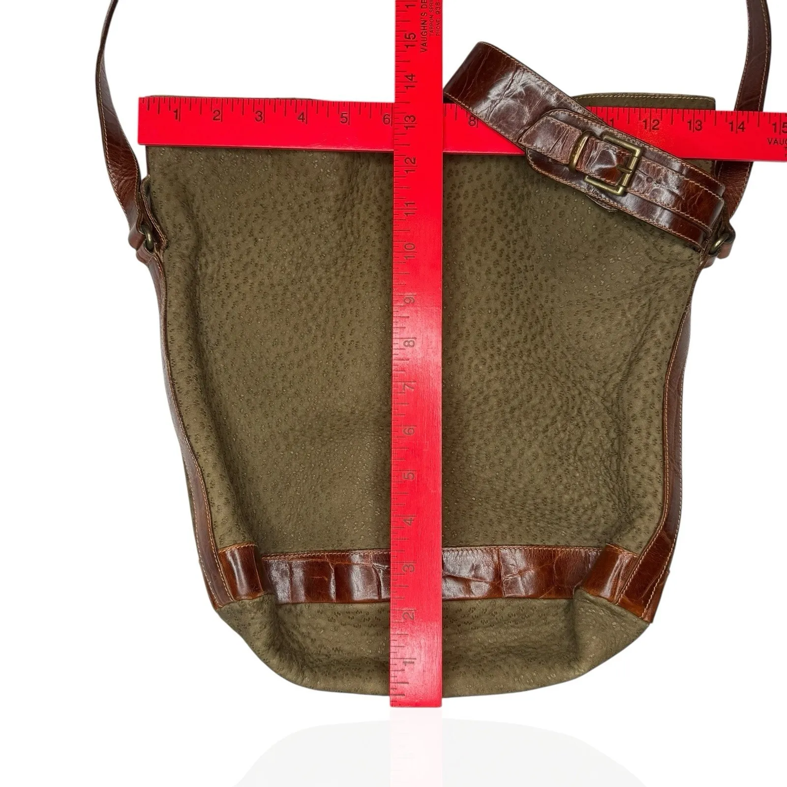 Furla Soft Italian Suede Large Hobo‎ Bag Brown Croc Embossed Leather Trim Buckle - Image 4