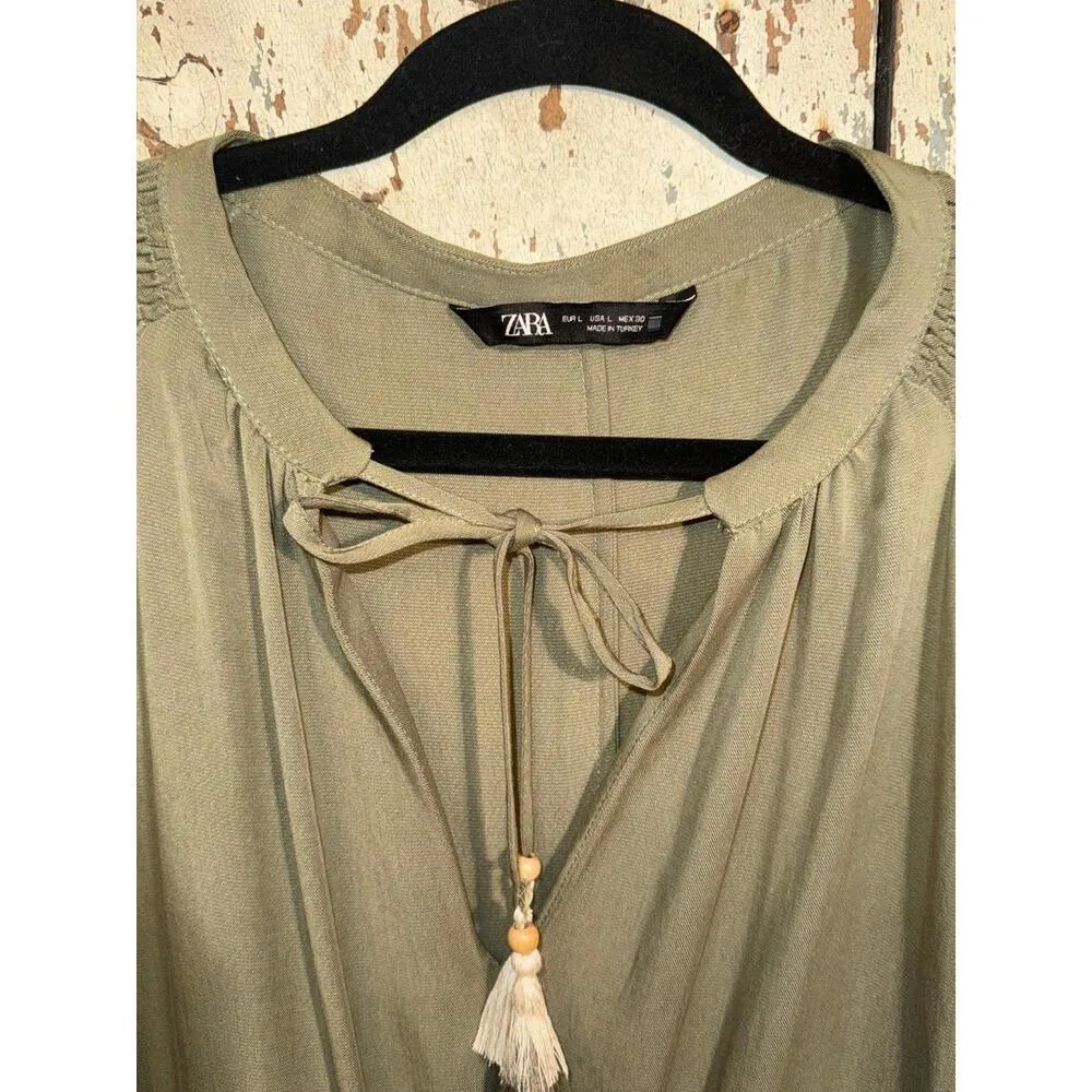 ZARA Olive Green Long Belted Dress, size Large - Image 4