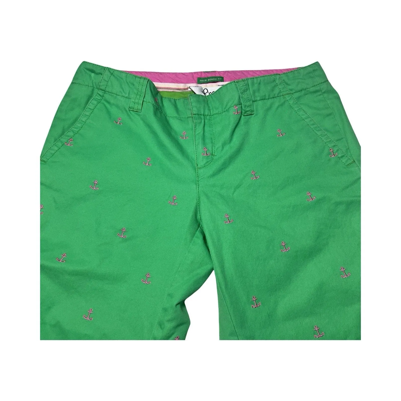 Lilly Pulitzer Palm Beach Fit Size 4‎ Green Capri Pants Pink Anchors Embroidered - Image 3
