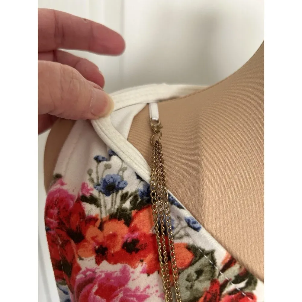 Justify Women's White Floral Sleeveless Knit A-Line Dress w/Chain Accent Size M - Image 3