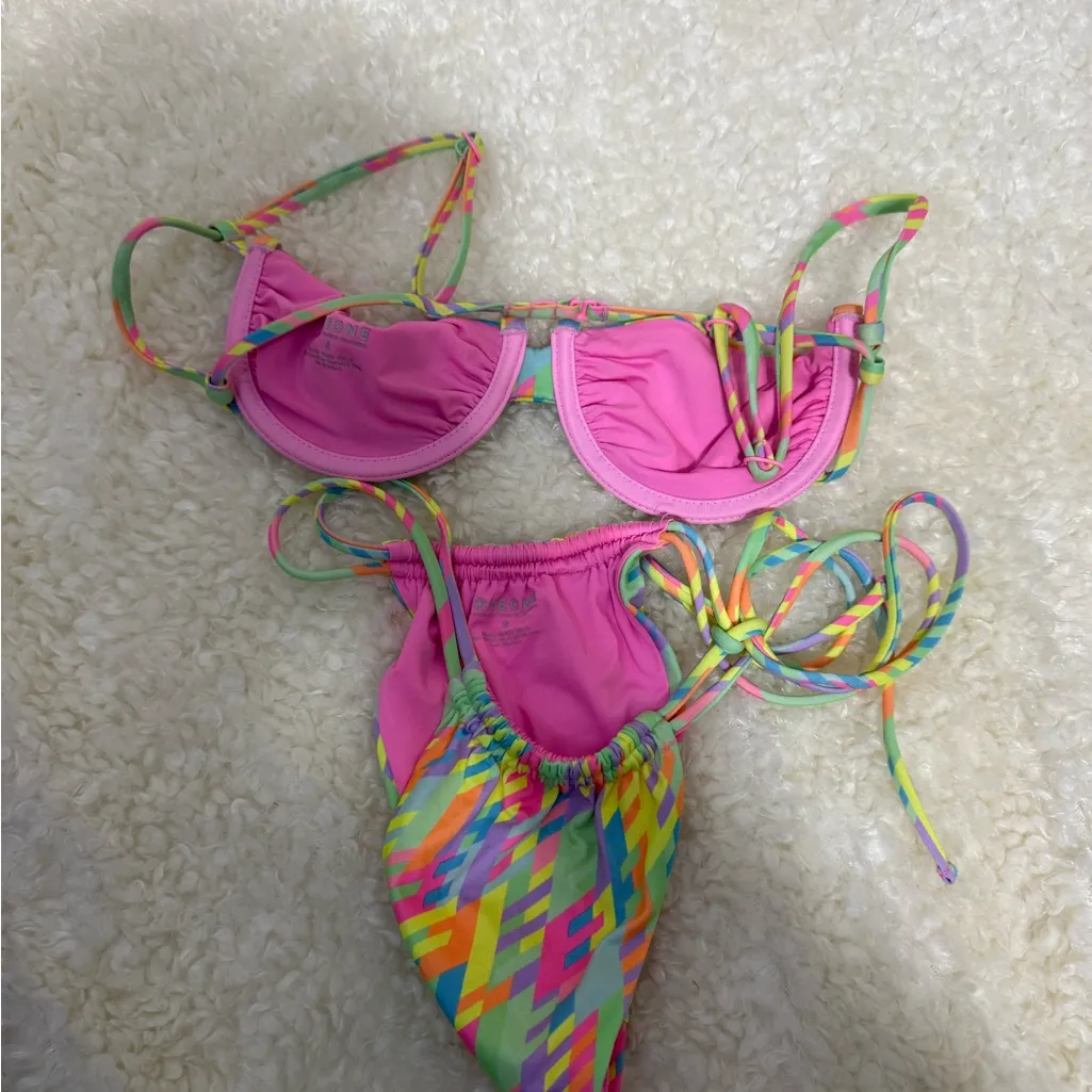 ONEONE Eco Multicolor Kendra Underwire Bralette Bikini & Bikini Bottoms set S Pink - Image 10