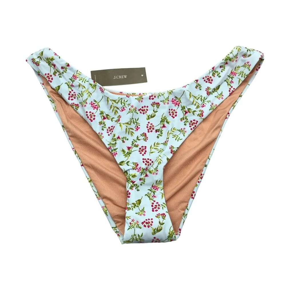 J.Crew Womens Bikini Bottoms Cheeky Mid-Rise High-Cut Leg Floral Blue L - Image 3