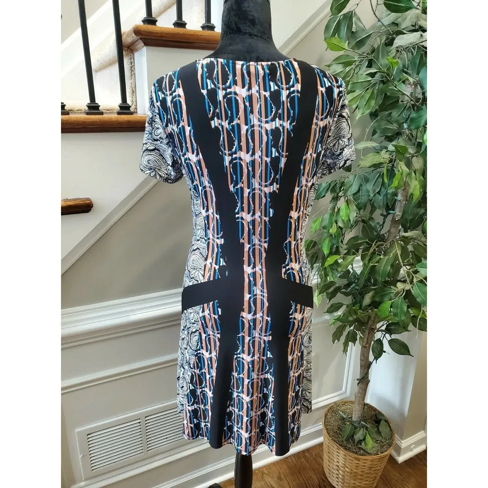 BCBGMAXAZRIA Women's Black Polyester Round Neck Short Sleeve Knee Length Dress S - Image 7