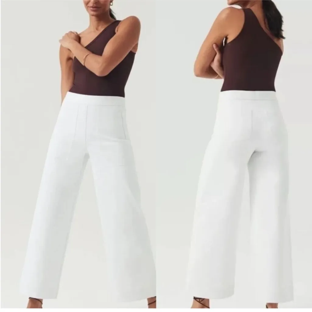 Spanx On The Go Wide Leg Cropped Crop Pants White High Waisted Rise small - Image 2
