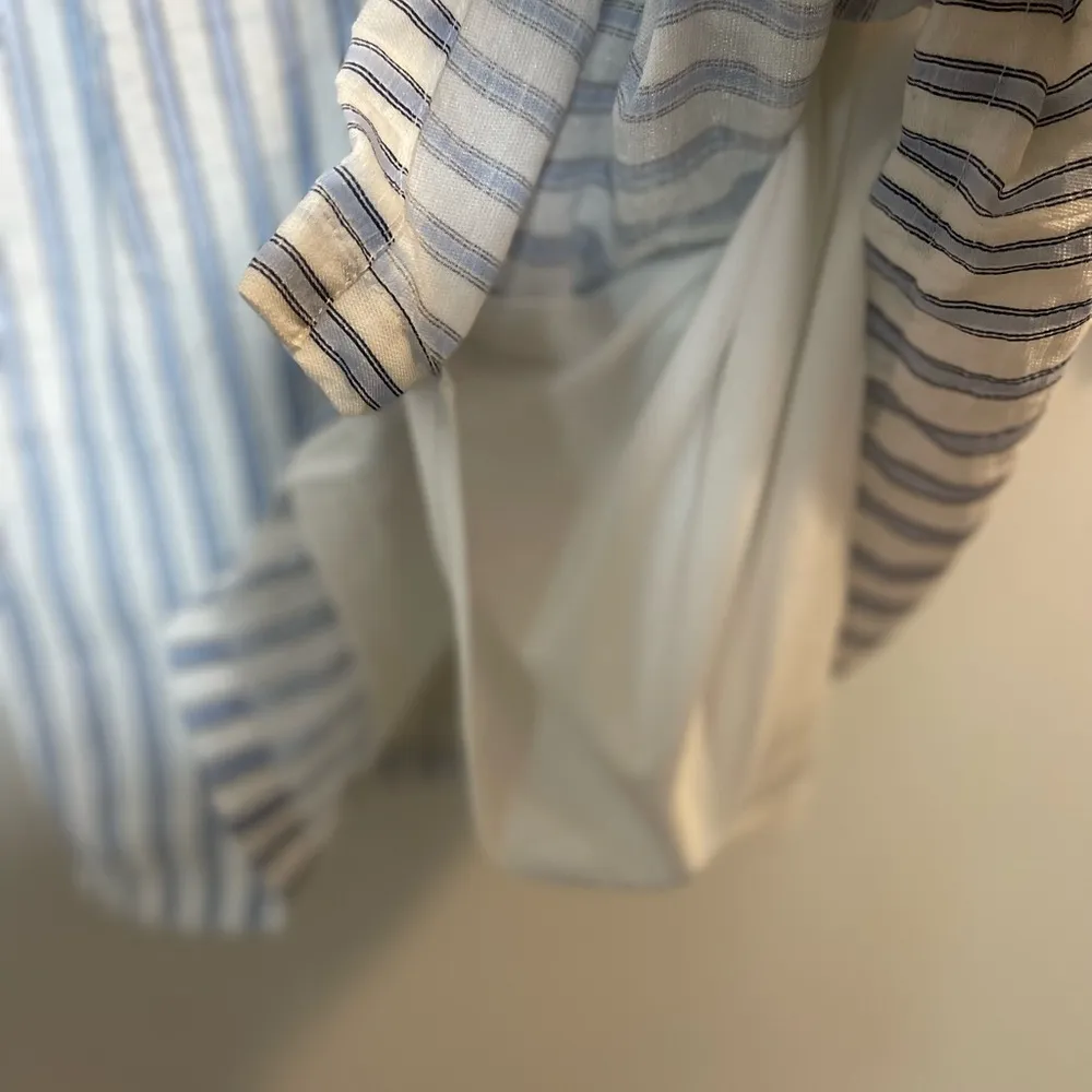 Women’s Favlux Blue & White Striped V-Neck Dress Button Down Tie Back Coastal M - Image 9