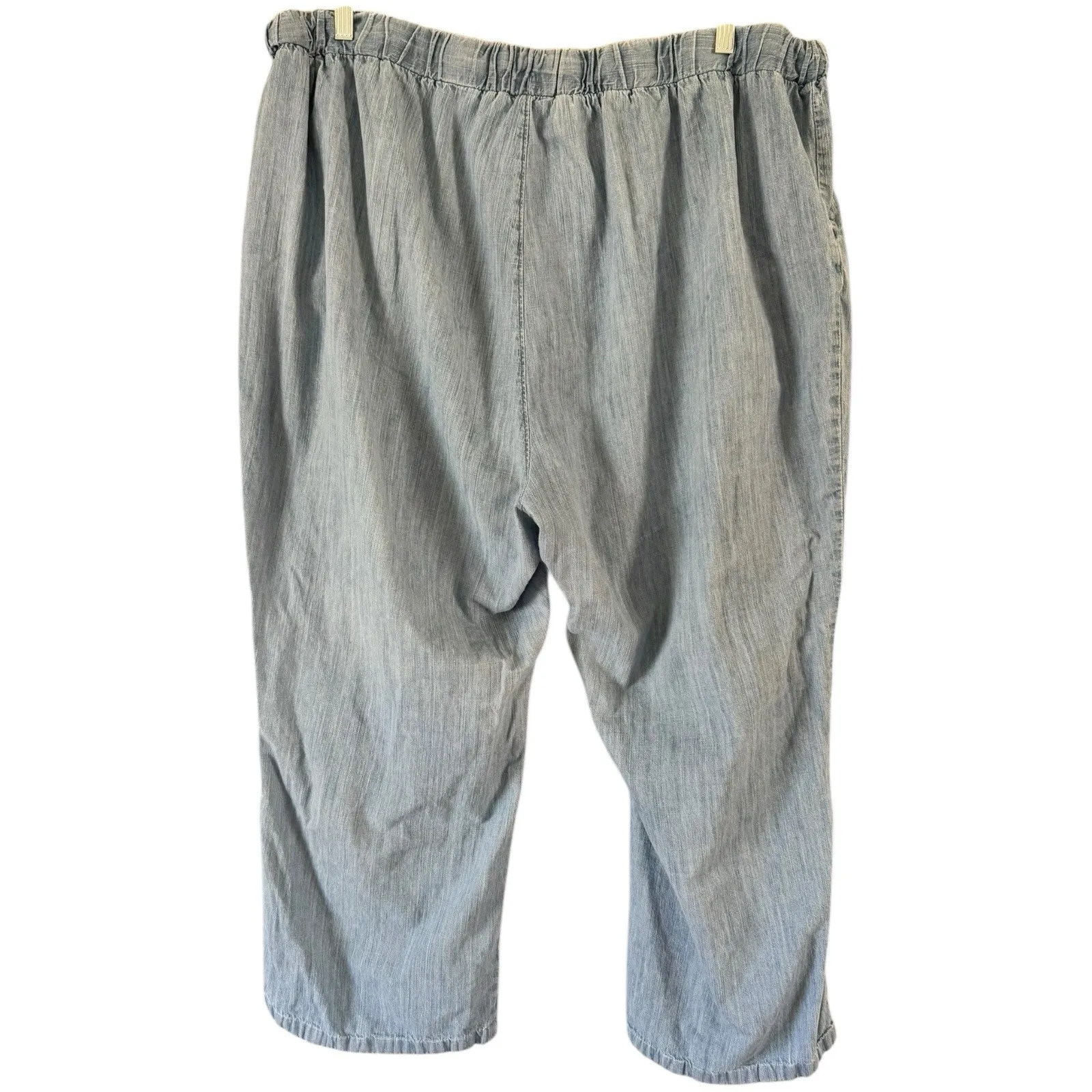 Woman Within Blue Chambray Pull On Wide Leg Crop Pants Women’s Size 28W Tall - Image 2