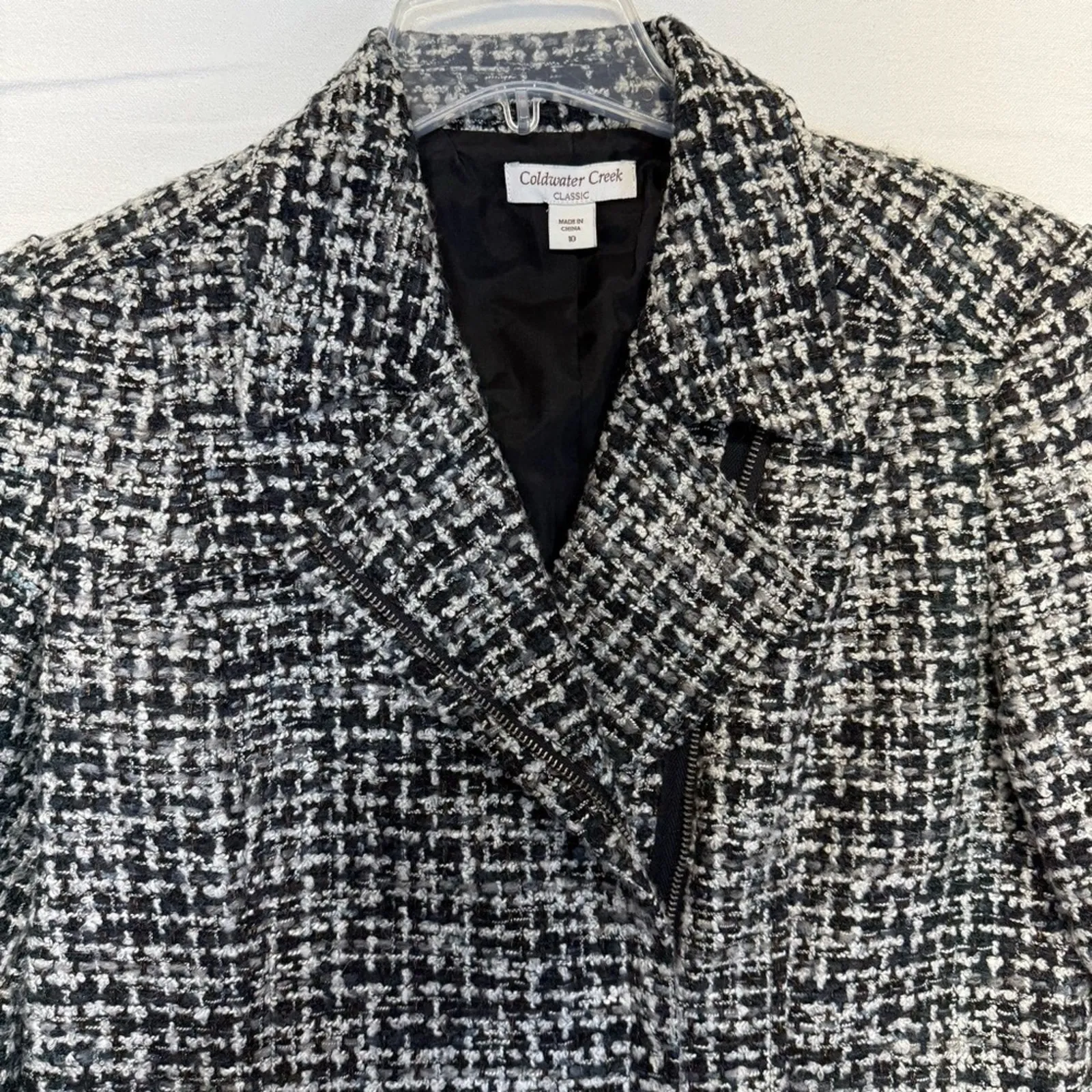 Coldwater Creek Moto Blazer Jacket Black White Wool Mohair Women’s 10 Petite - Image 2