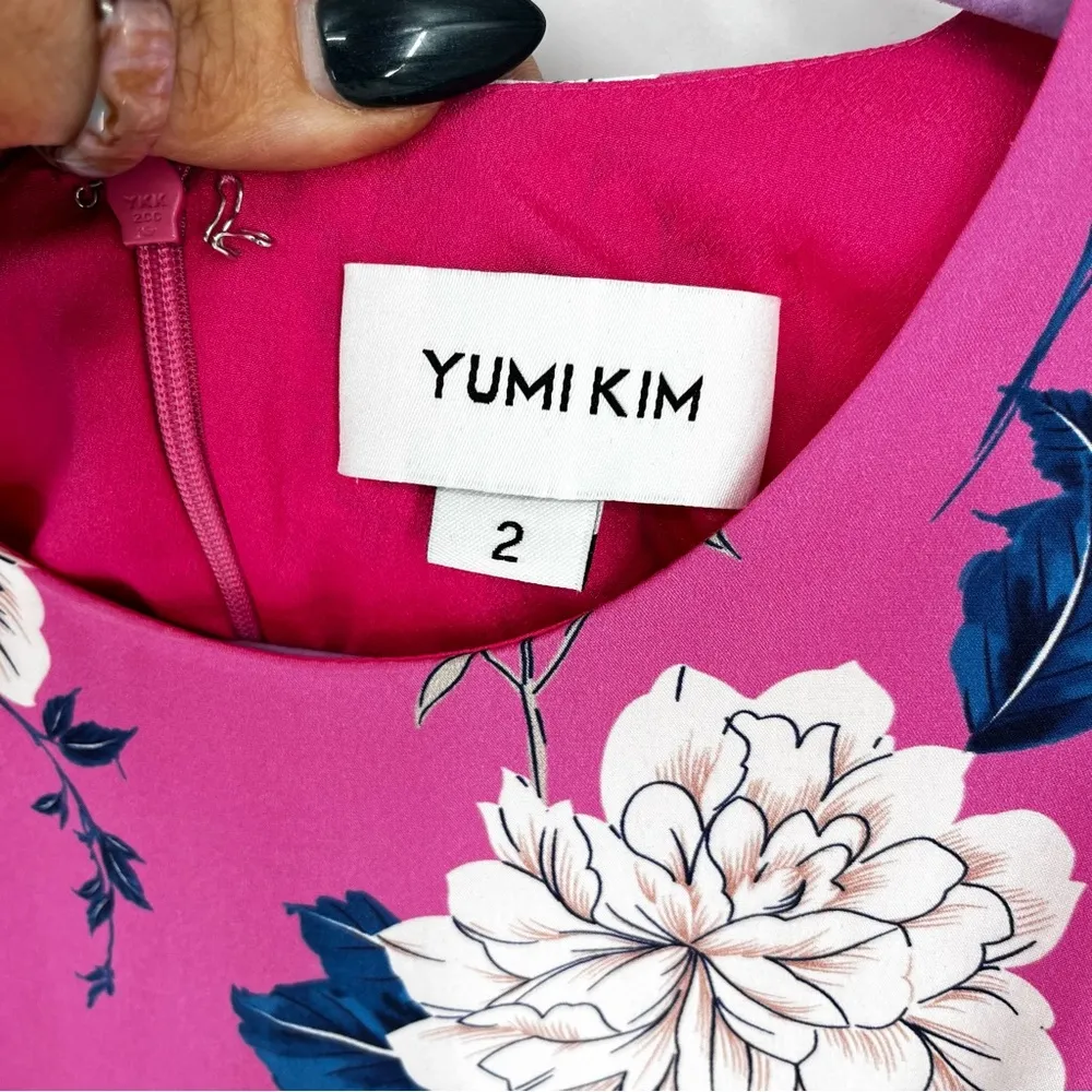 REVOLVE‎ YUMI KIM Daphne Dress Velvet Morning Silk Hot Pink Blue Flowers Vibrant - Image 3