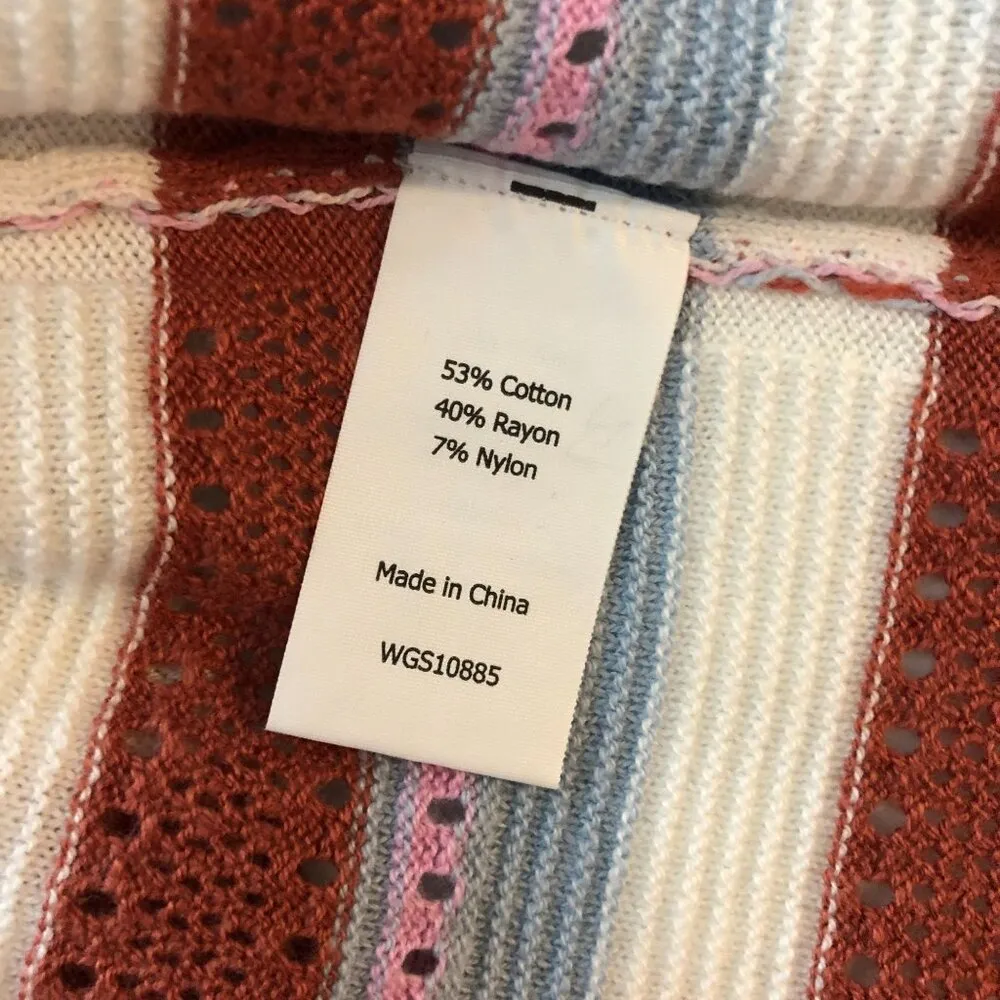 Market & Spruce Womens Striped Cotton Blend Sweater Rust Red White Blue Size M - Image 4