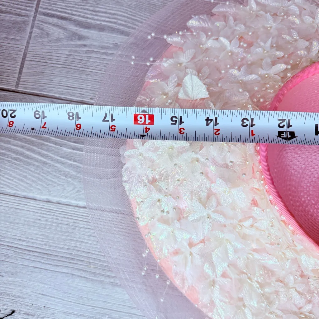 Vintage Just for you New York hat collection pink floral hat / pearl drops tulle White - Image 6