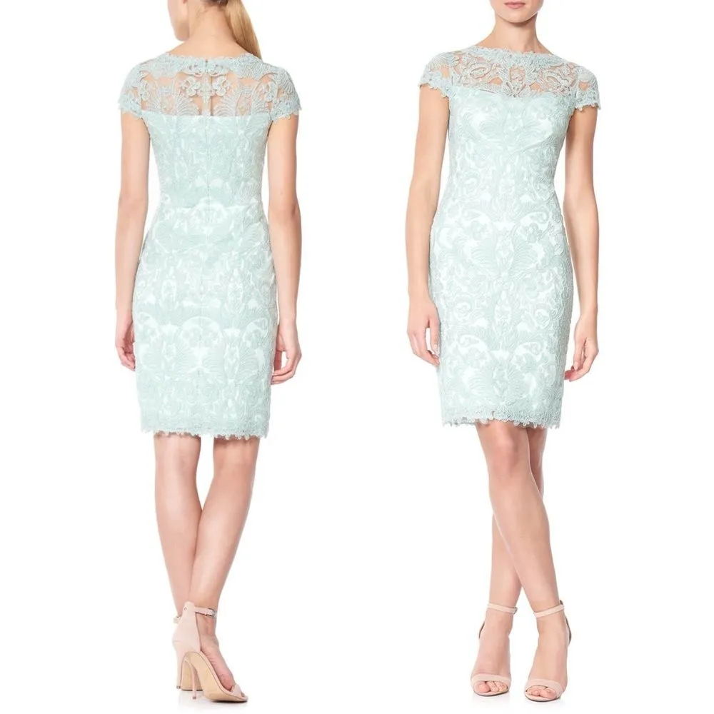 Tadashi Shoji Mint Green Lace Cap Sleeve Dress Size 12 Embroidered Cocktail - Image 7