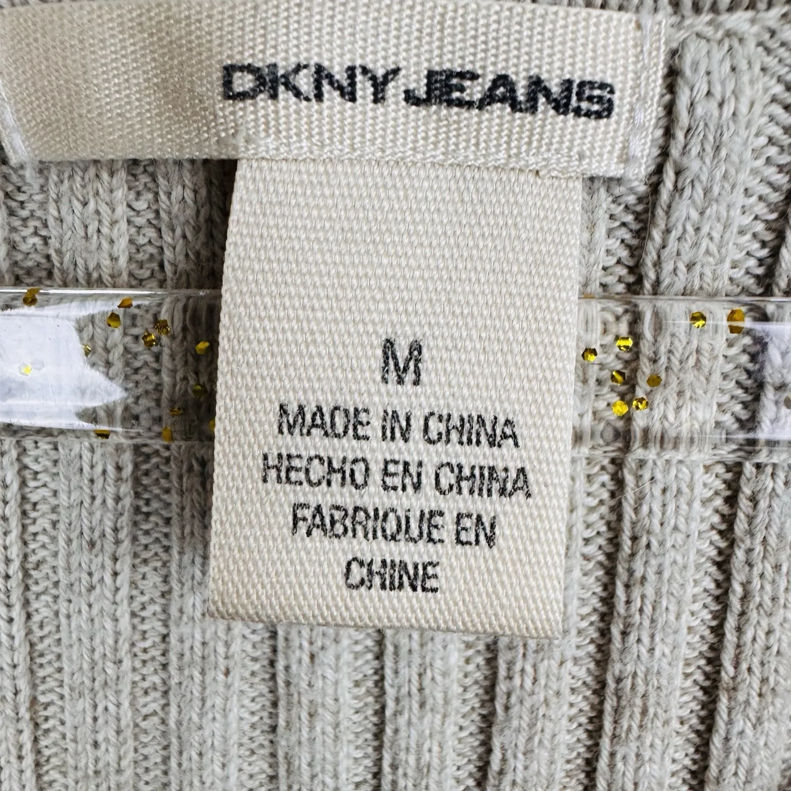 DKNY Women's‎ Sz M Sweater Cotton w/ Mohair Open Knit Accent Beige - Image 9