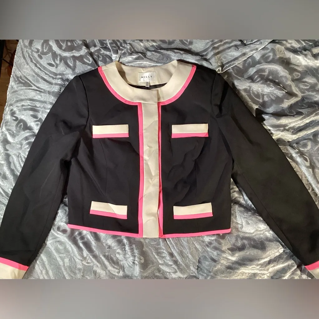 Milly Eva Cropped Jacket With Colorblock Design Small - Image 8