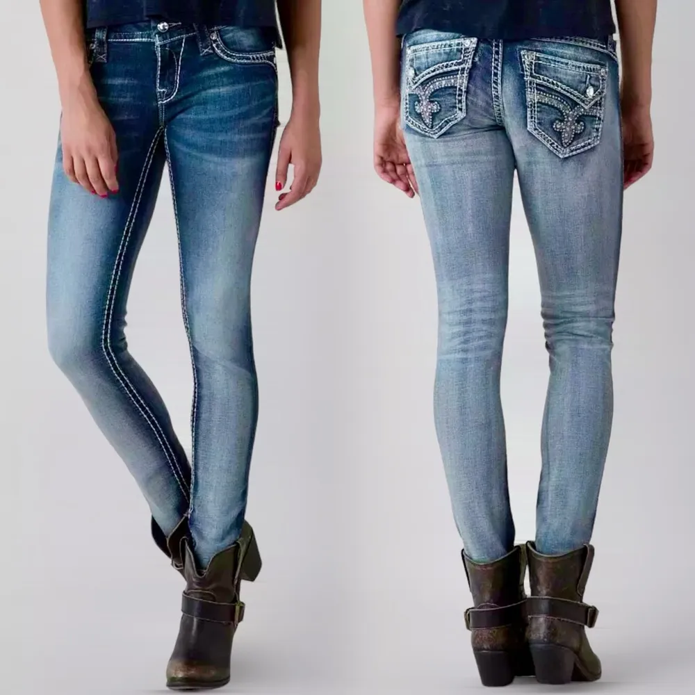 Rock Revival Barby Skinny Ankle Jeans Distressed Stretch Bling Size 34 - Image 12