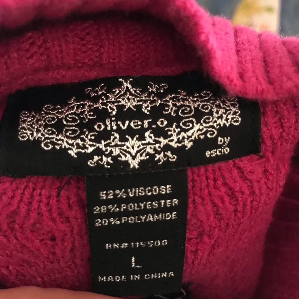 Anthropologie Oliver magenta cable knit oversized sweater size L Pink Size L - Image 5