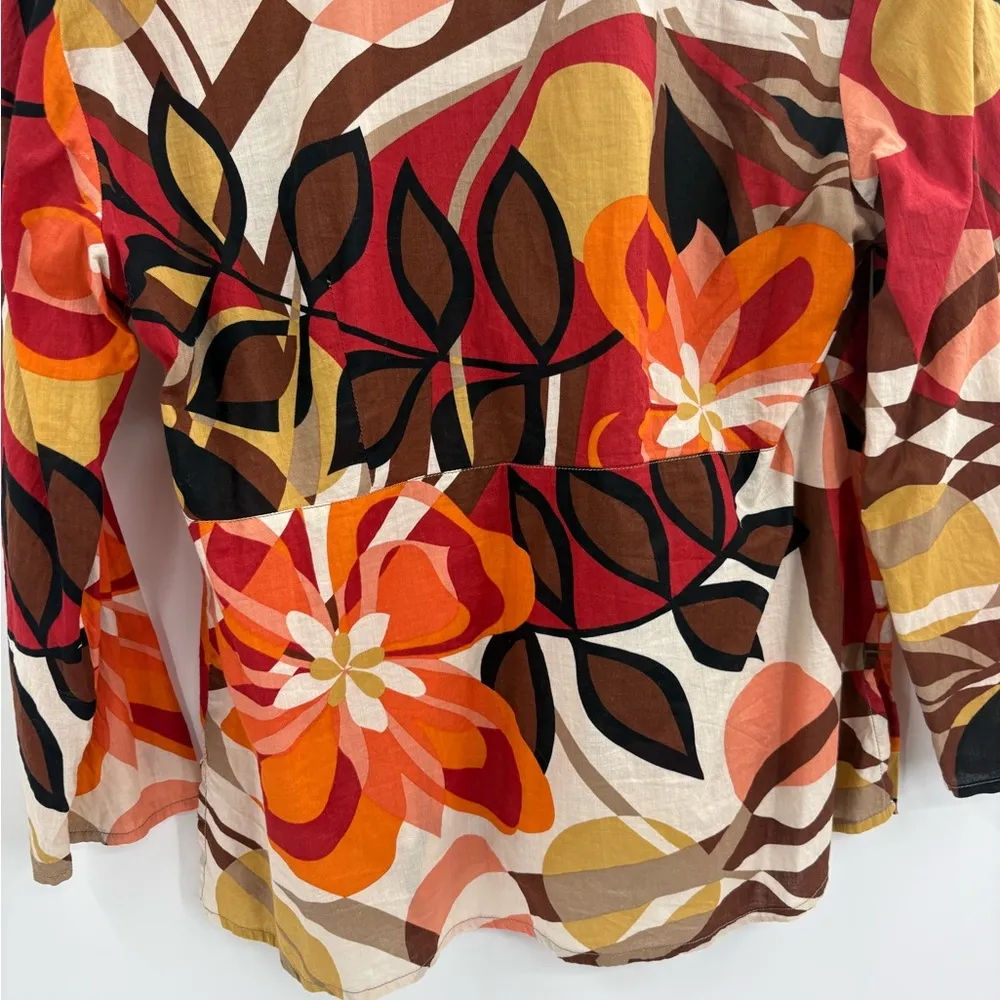 Orvis Vintage Retro 90s Y2K Floral Orange Yellow Button Up Blouse Size Small - Image 10