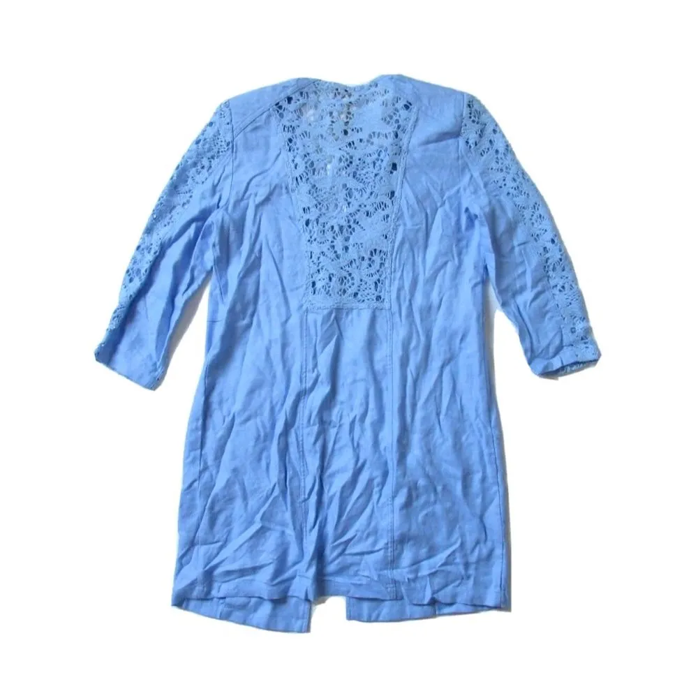 NWT Chico's Lovely Lace Mix Duster in Pale Parisian Blue Open Front Jacket 0 / 4 - Image 5