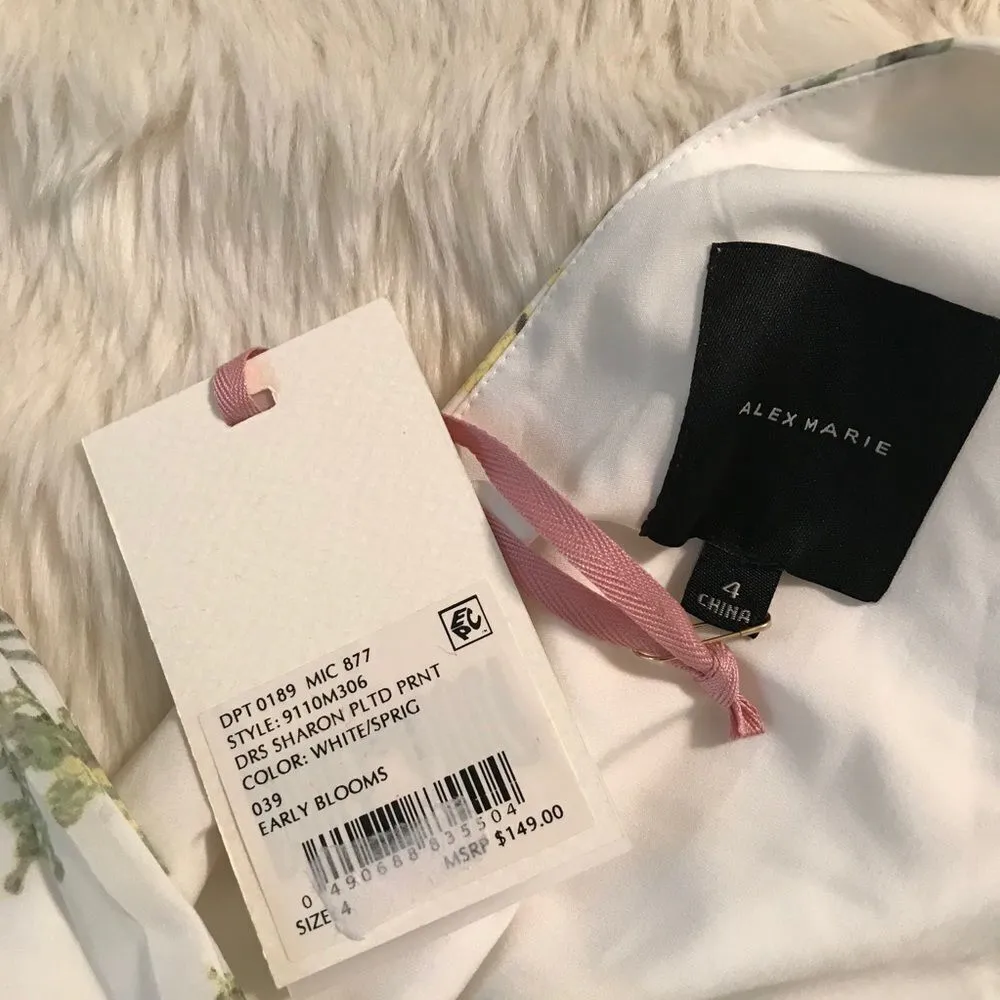 ALEX MARIE Pleated‎ Chiffon Midi Dress Sleeveless V-Neck Green Floral Size 4 - Image 12