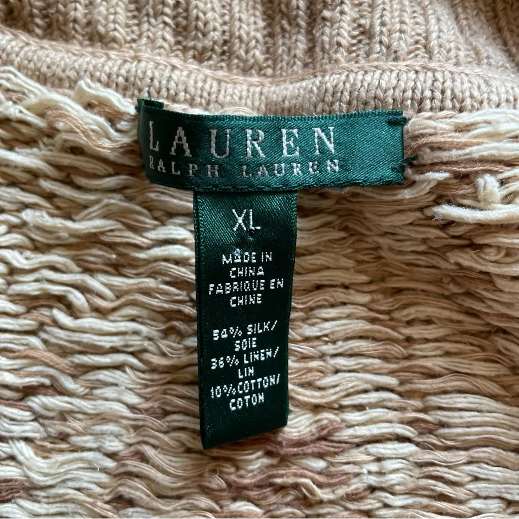 Lauren Ralph Lauren Silk and Linen Chunky Knit Western Chambray Wrap Vest XL Tan - Image 6