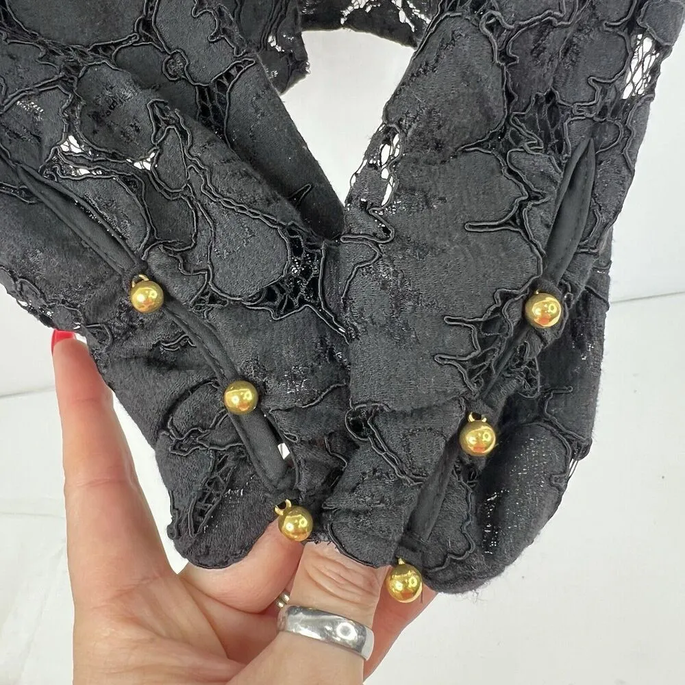 WAYF Size L Erika Black Puff Sleeve Lace Top Neck Bow Tie Sheer Sexy Long Sleeve - Image 5