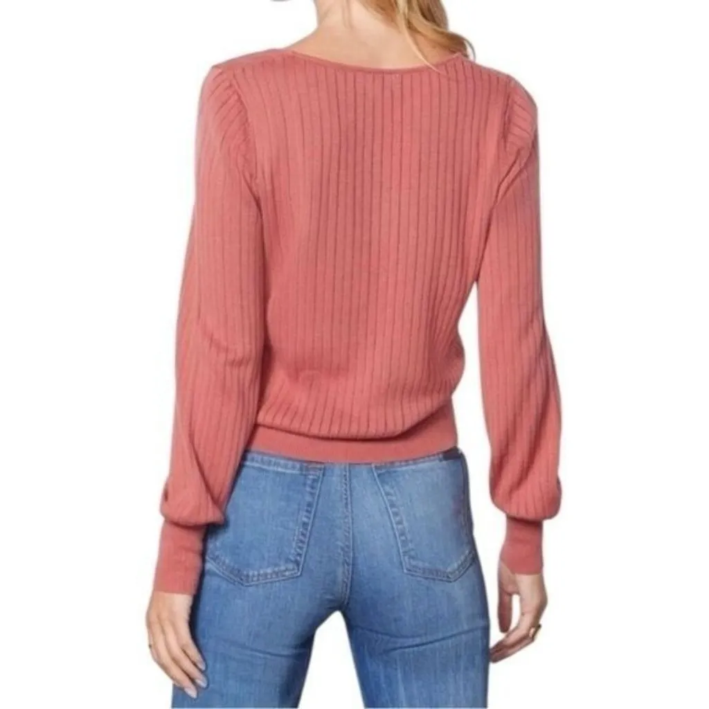 Evereve Blush Pink Eyelet Detail Long Sleeve‎ Blouse Feminine Dainty Holiday XS - Image 5