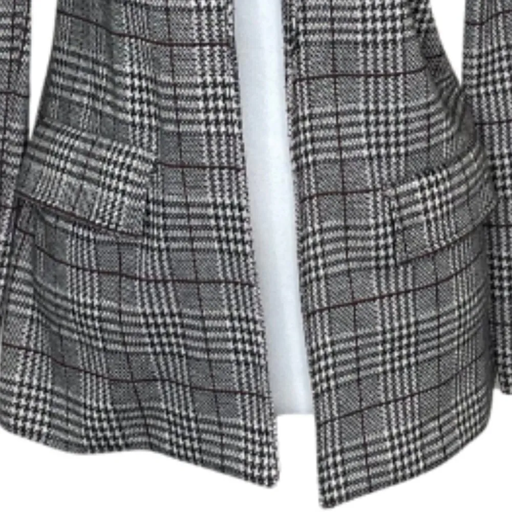Women's Brown Burgundy Houndstooth Blazer Office Casual Preppy XS - Image 3