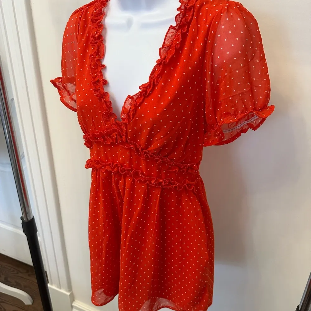 Altar’d State Red Polka Dot Ruffle Romper V Neck NWOT - Image 3