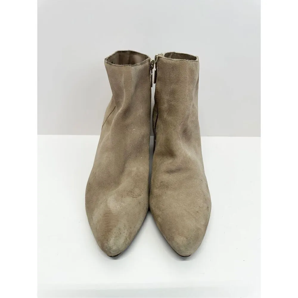 Blondo Booties Size 8 Tan Cow Suede Ankle‎ Boots Block Heel Pull On Side Zip - Image 5