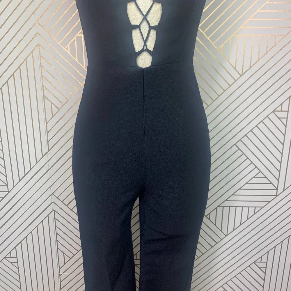 Reformation Sophie Lace‎ Up Sleeveless Ponte Jumpsuit Black Size 2 - Image 5