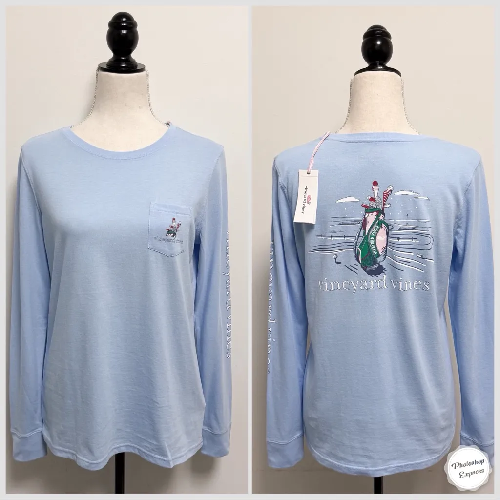 Vineyard Vines Jake Light Blue Holiday Christmas Golf Bag Long Sleeve T Small - Image 2
