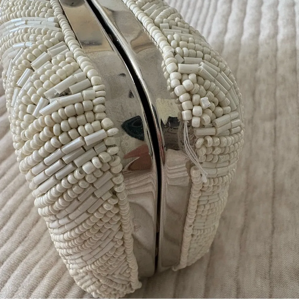 From St. Xavier Bride Beaded Box Clutch in Ivory Amber Strap included White - Image 8