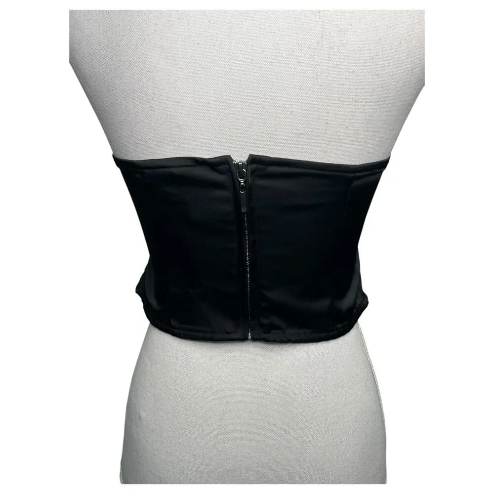 New Topshop Top Womens 6 Black Satin Bandeau Strapless Cropped Sexy Club Summer - Image 2