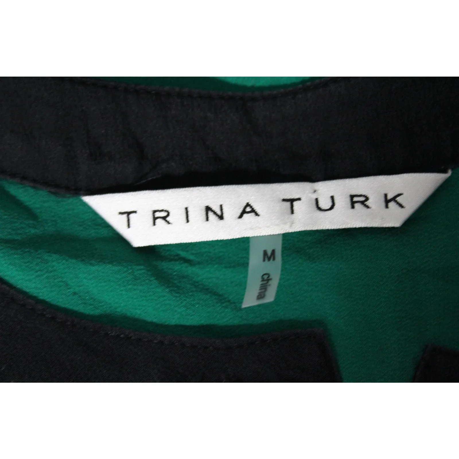 Trina‎ Turk Silk Shirt Womens Colorblock Button Down Collar Shirt Green Size M - Image 2