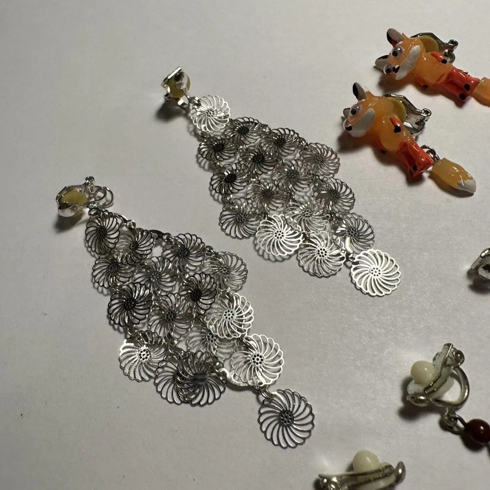 Lot of 4 Fun Clip On Dangle Drop Earrings - Image 3