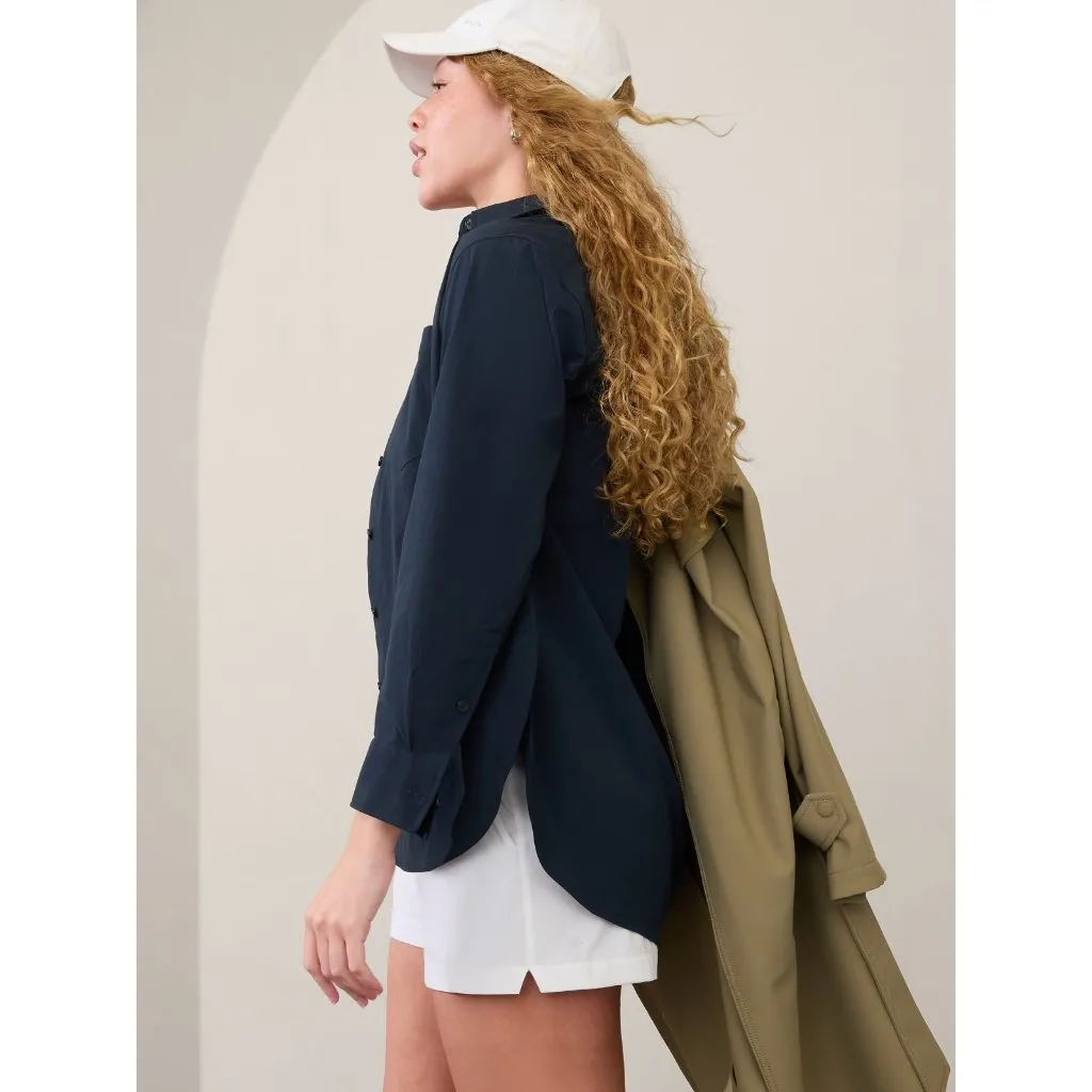 Athleta M Midday Relaxed Shirt Medium Navy Blue - Image 3