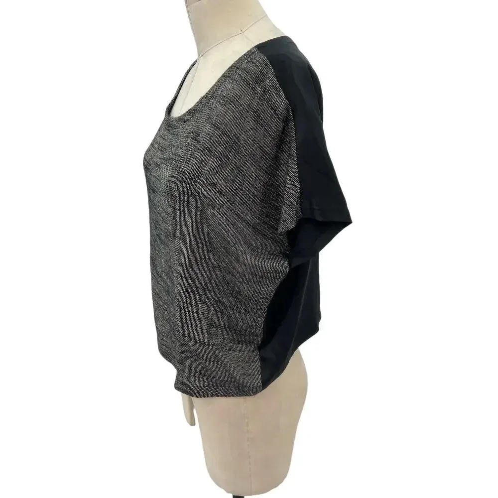 Eileen‎ Fisher Gray Linen Blend Contrast Silk Back Short Sleeve Cropped Top XS - Image 5