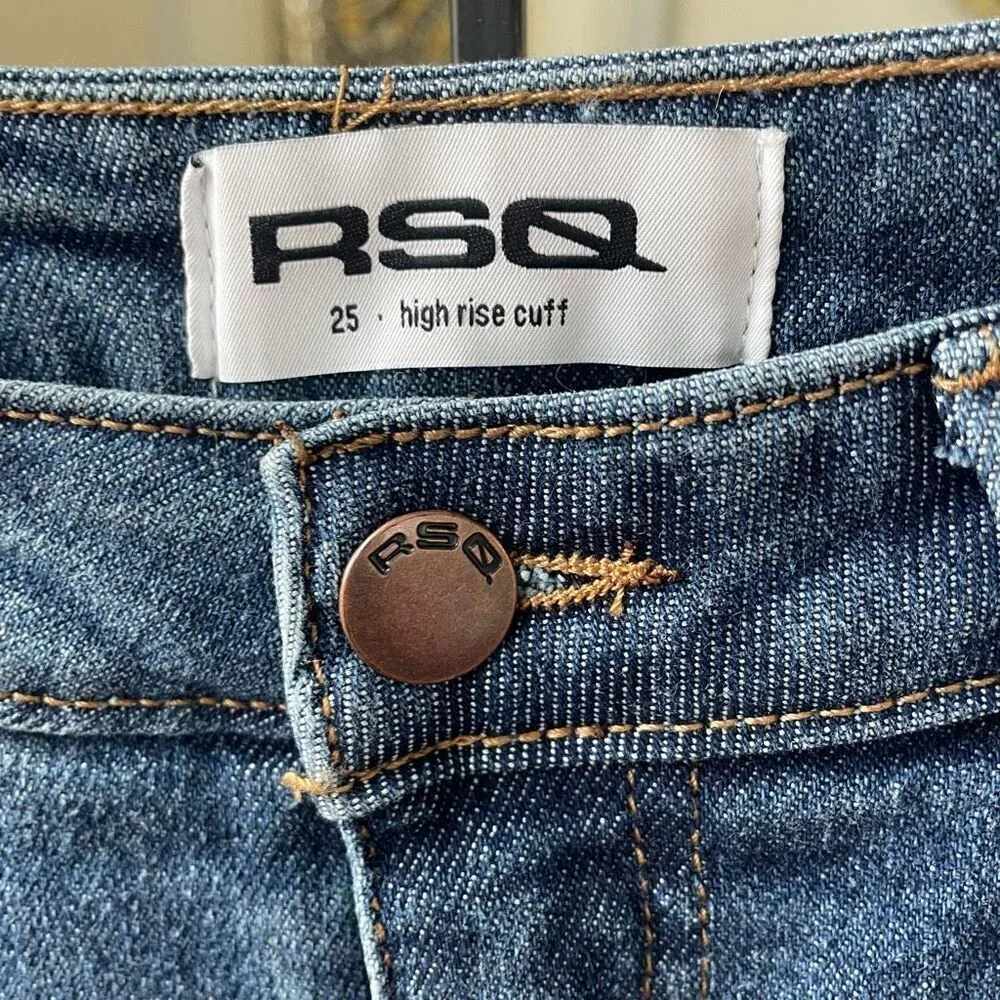 RSQ High Rise Cuffed Denim Shorts 25 - Image 2