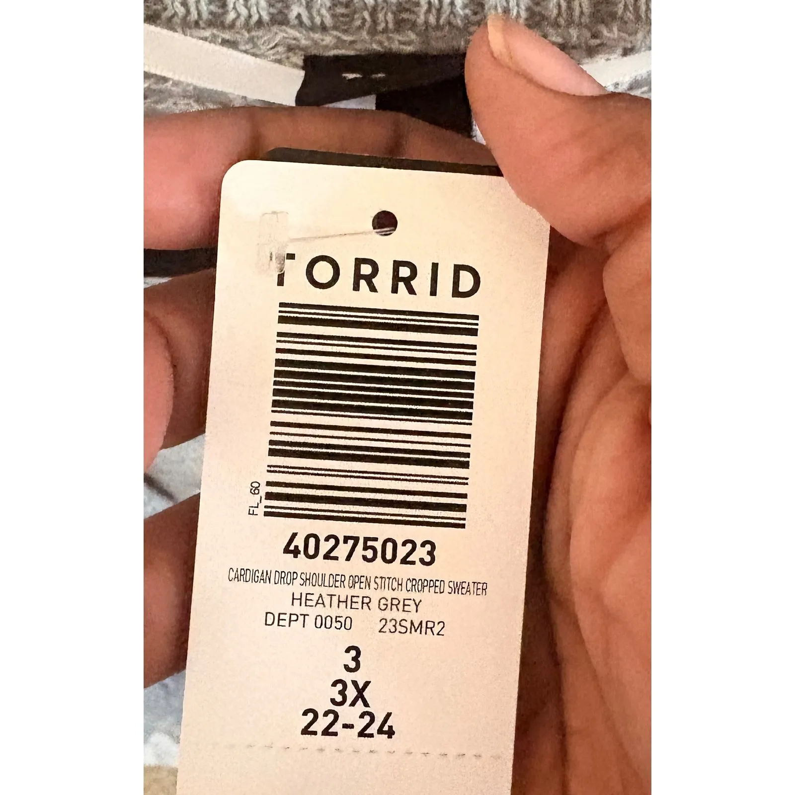 Torrid 3 Heather Grey Cardigan Drop Shoulder Open Stitch Cropped‎ 3x 22 24 NWT - Image 4