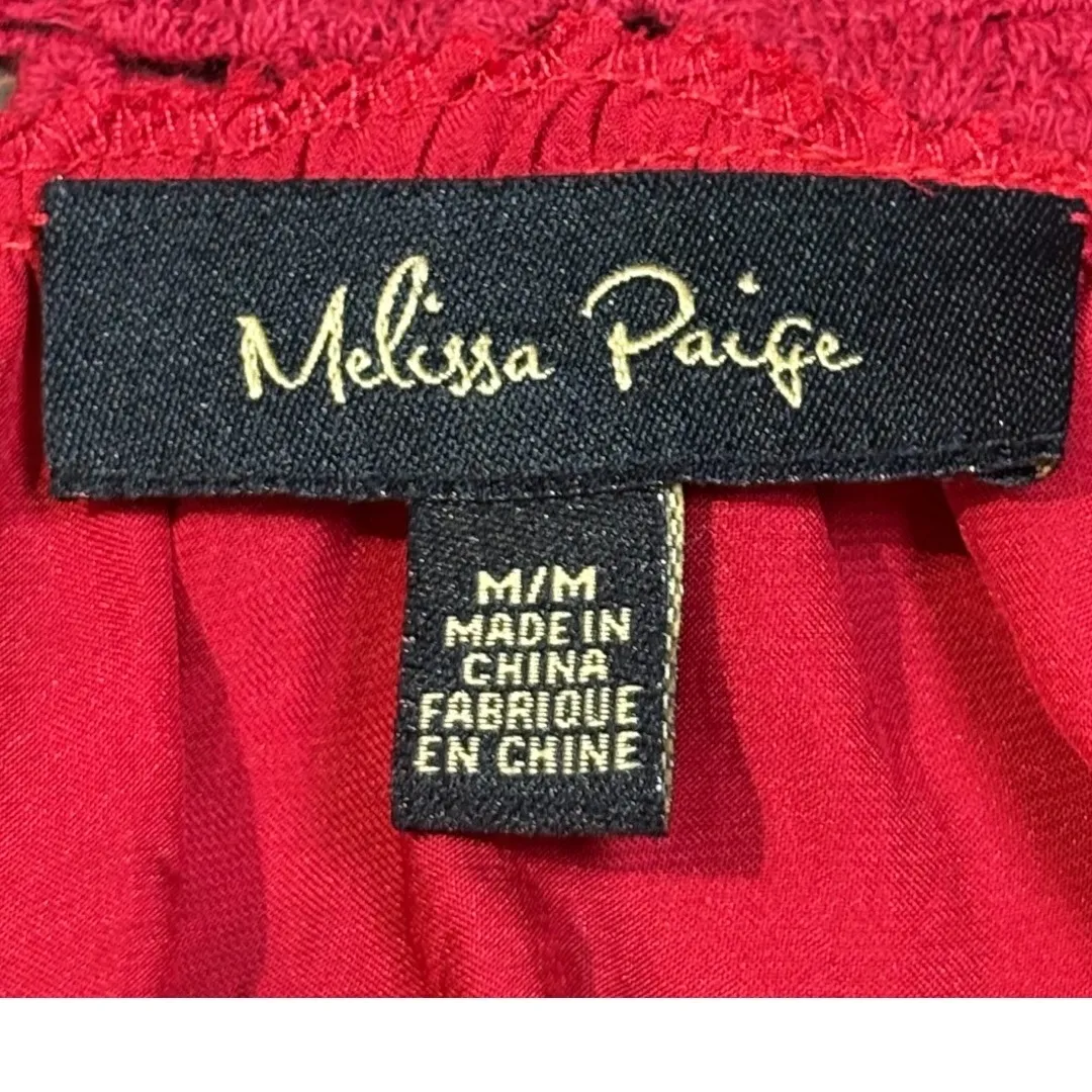 Melissa Paige Red Crochet Neck Bell Sleeve Blouse Top Elegant Women‎ Size Medium - Image 8