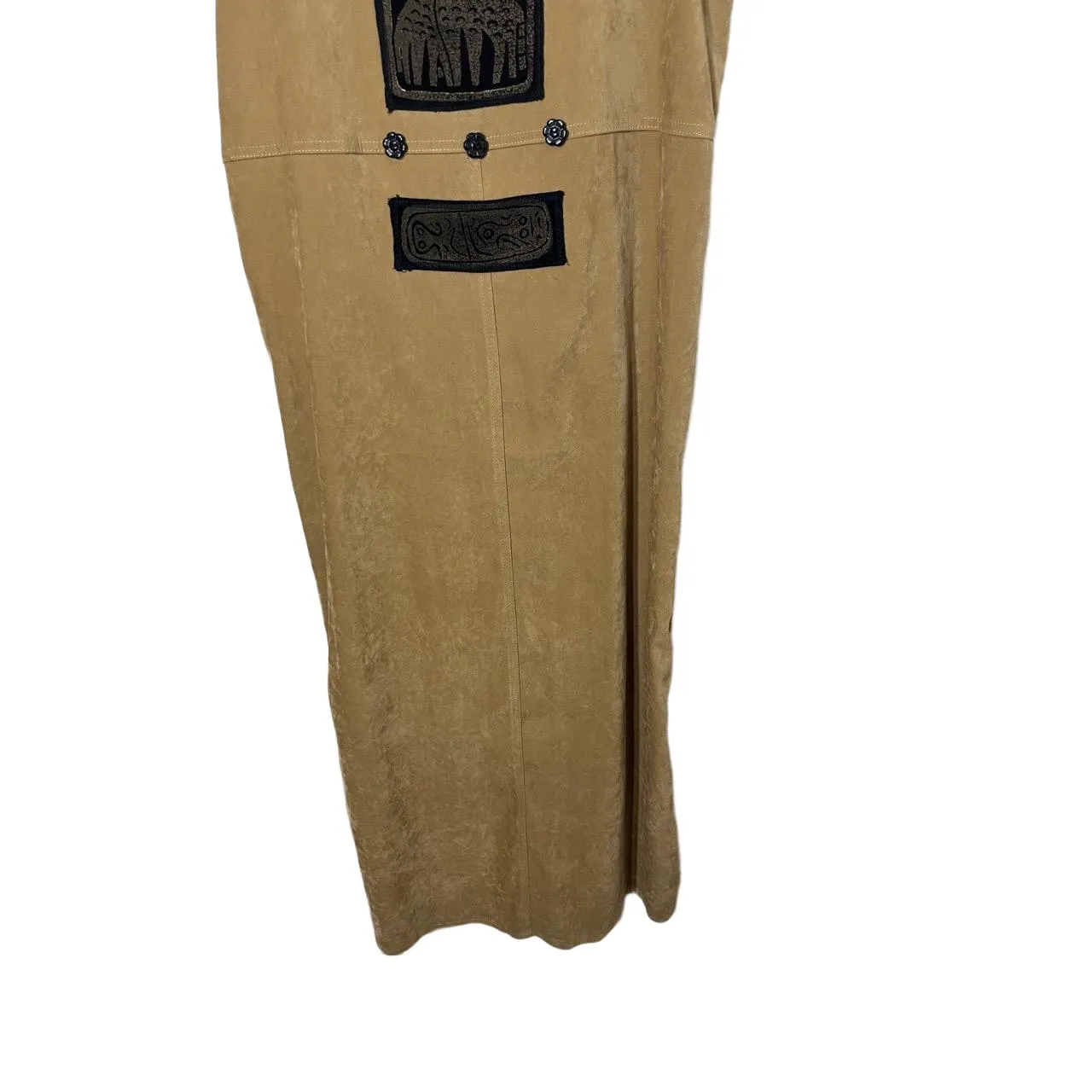 Vintage Nina Piccalino Faux Suede Embroidered Sleeveless Maxi Jumper Dress 10‎ Brown Size M - Image 2