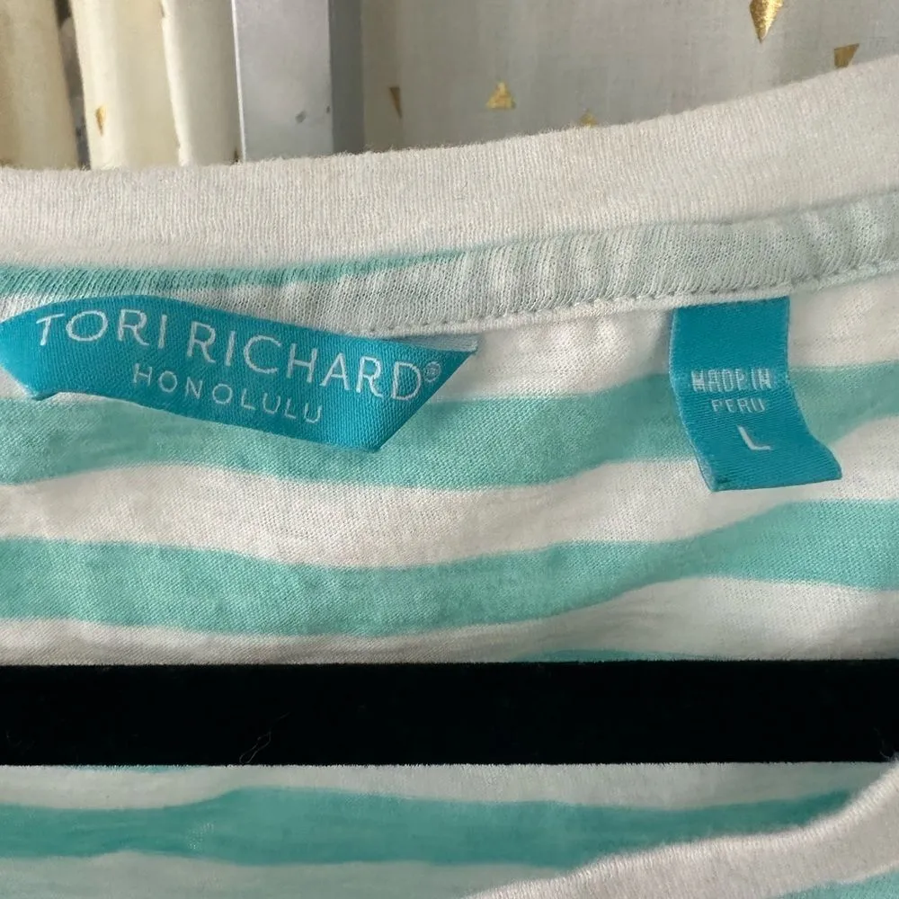 Tori Richard NWOT 100% Cotton Pineapple Penny Stripe Boat Neck T-Shirt Top L - Image 5