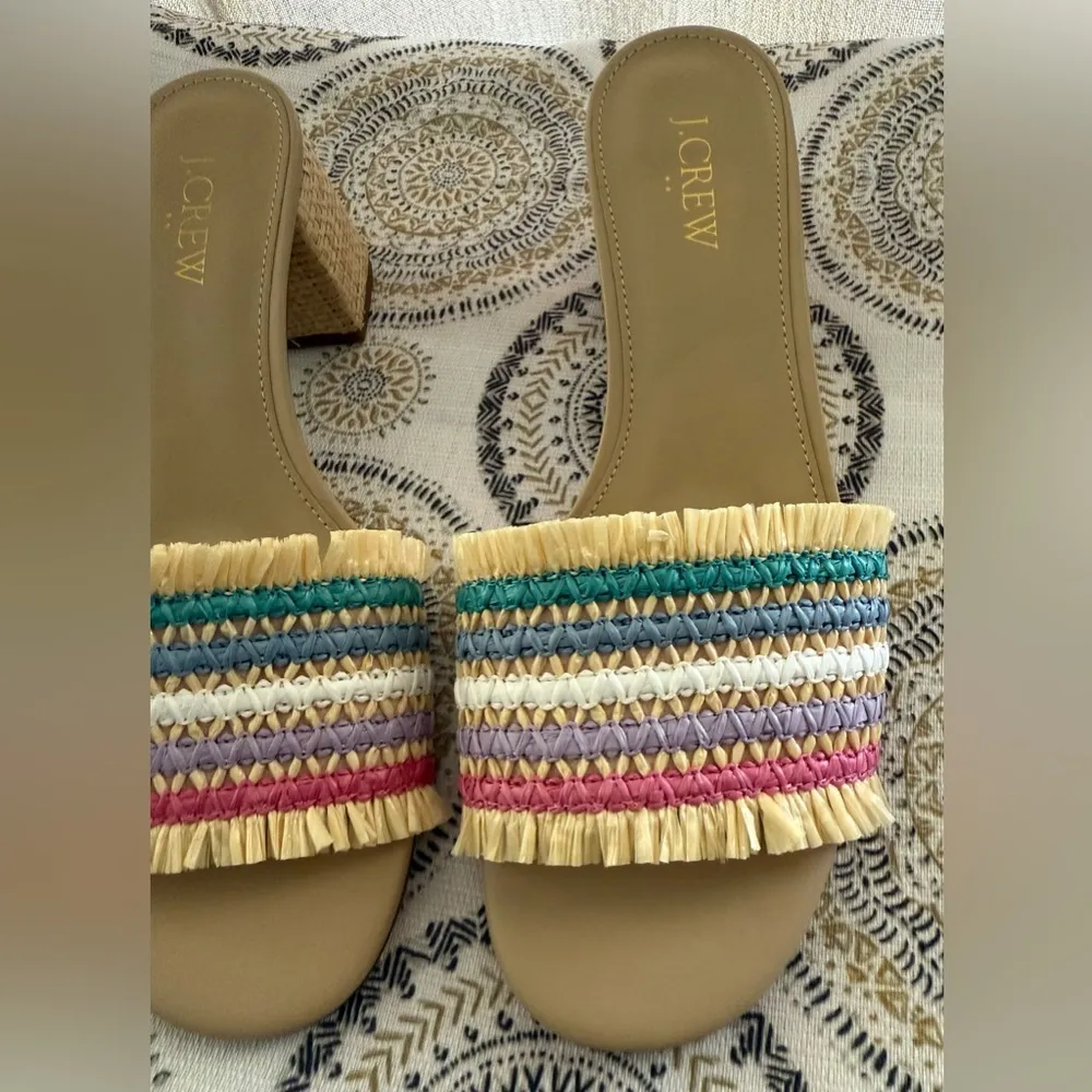 J Crew Womens Woven Mule Sandals Block Heel Rainbow Size 8 Raffia Summer Spring - Image 9
