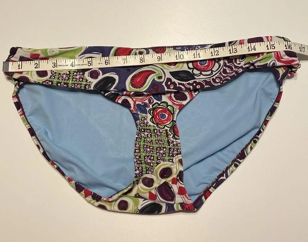 Paisley SWIMSUIT bikini bottoms fold down waist ruched sides size large - Image 8