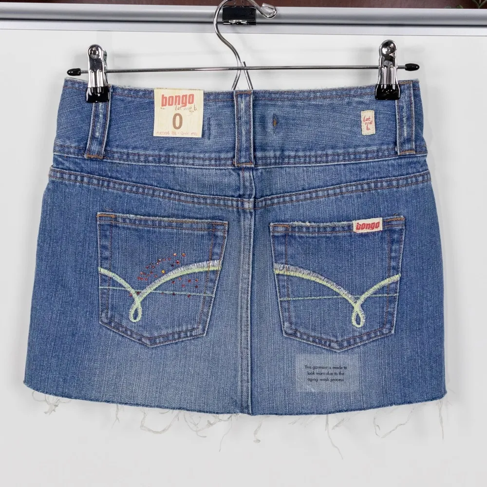 NWT  Distressed Rhinestone Denim Micro Mini Skirt - Image 2