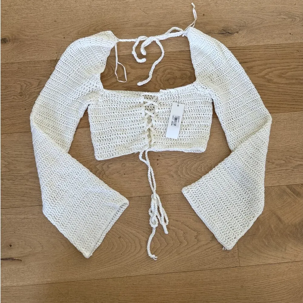 Glassons - Long Sleeve Crochet Top in White - Image 4