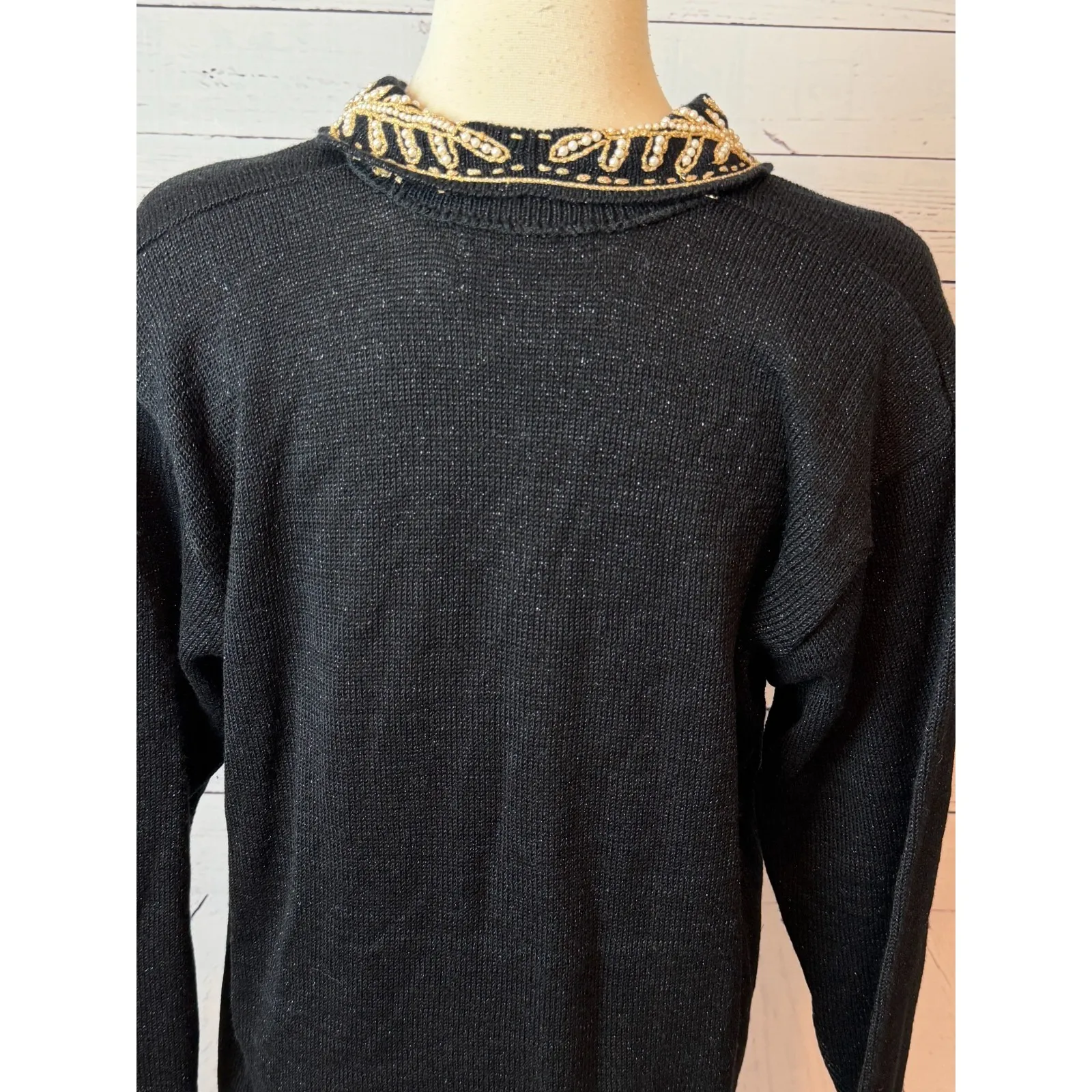 JACLYN SMITH Large Sweater Gold Metallic Ugly Christmas Beads Embroidery NWOT - Image 8